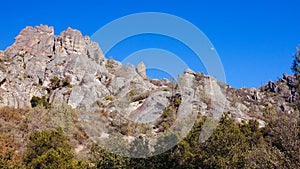 Moon over Rock Formations at Pinnacles National Park