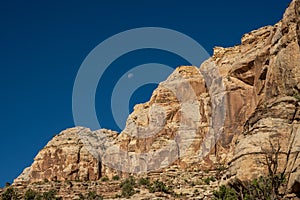 Moon Over Sandstone Rockface