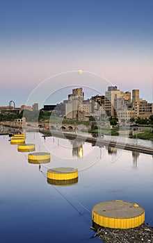 Moon over St Anthony Falls Lock & Dam