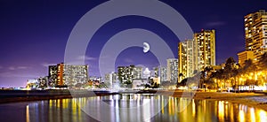 The Moon over Waikiki - Hawaii. A photo of the moon over Waikiki, Honolulu, Hawaii.