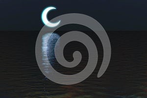 Moon over water night scene background