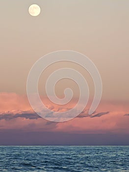 Moon over the winter sea. Montesilvano, Abruzzo