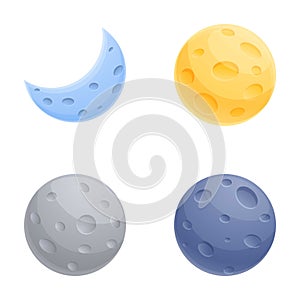 Moon phase icons set cartoon . Different phase of moon