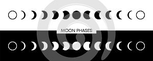 Moon phases astronomy icon collection on white and black background. Vector Illustration.