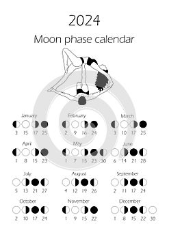Moon phases calendar 2024 with couple doing yoga.