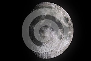 Moon phases with light shadow of moon surface with crater on black background, universe and science