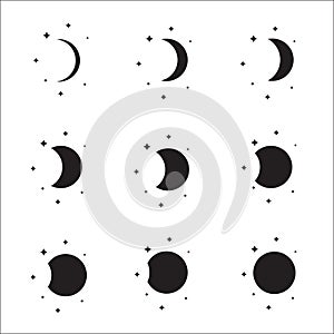 Moon phases silhouette set