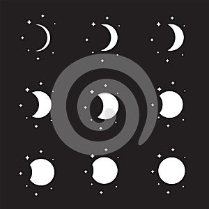 Moon phases silhouette set