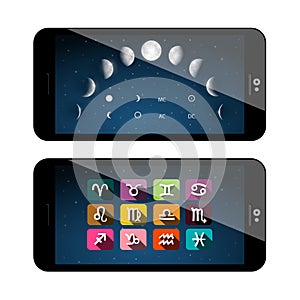 Moon Phases Symbols. Mobile Phone App.