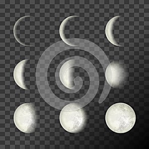 Moon phases on a transparent background. Vector Illustration, EPS 10.