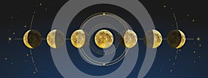 Moon phases. Vector hand drawn realistic Moon