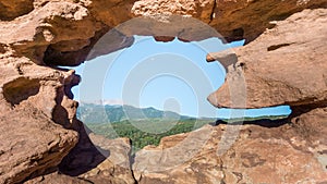 Moon And Pikes Peak Through The Siamese Twins, Garden Of The God