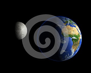 Moon and planet Earth in space