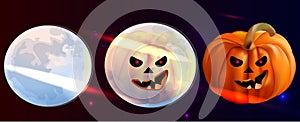 The moon and the pumpkin. Vector background , Halloween banner. Transformations