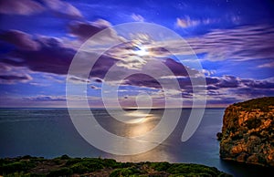 Moon reflecting in the sea in Menorca, Spain