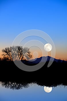 Moon Reflection in Evening Blue