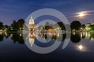 The United States Capitol Building at night