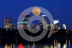 Moon Rises over Minneapolis Skyline