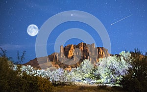 Moon Rises over Superstition Mountains