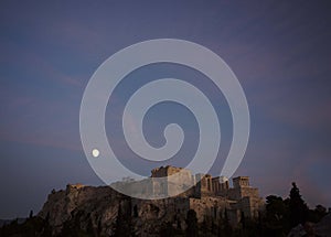 Moon rising over Acropolis