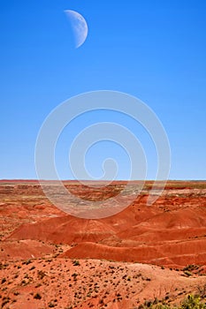 Moon Rising over Barren Hostile Landscape Painted Desert Northern Arizona