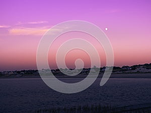 Moon Rising over the Nobscusset Harbor on Cape Cod at Twilight in Autumn