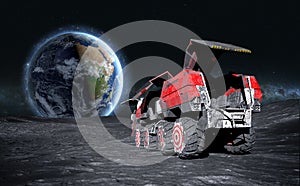 Moon rover on the moon. space expedition. moon surface. 3d rendering