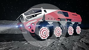 Moon rover on the moon. space expedition. Realistic 3d animation
