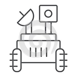 Moon rover thin line icon, space and exploration, space rover sign, vector graphics, a linear pattern