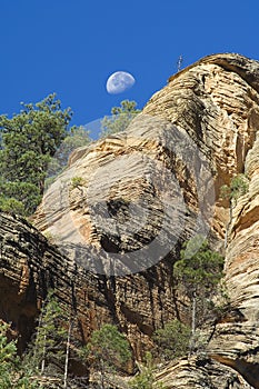 Moon and Sandstone cliff photo