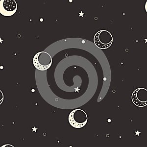 Moon seamless pattern. Celestial black background