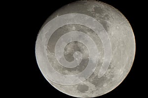 Moon seen with a telescope, close-up