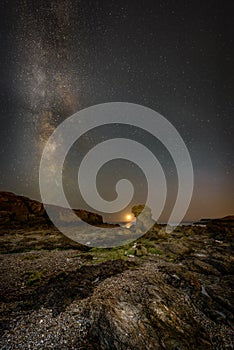 Moon Set with Milky Way over Porth Y Post.