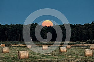 Moon set Night sky over baltic fields observing photo
