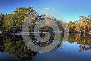 Moon set over the Suwannee River, north Florida
