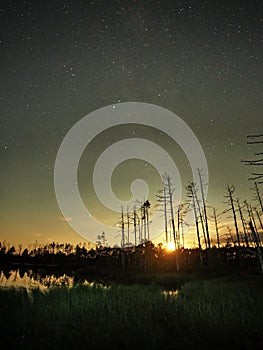 Moon set time and night sky stars observing