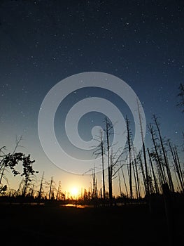 Moon set time and night sky stars observing