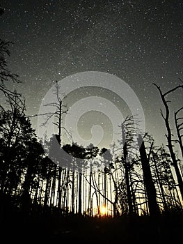 Moon set time and night sky stars observing