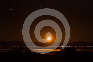 The Setting Moon over the San Luis Valley in Colorado photo