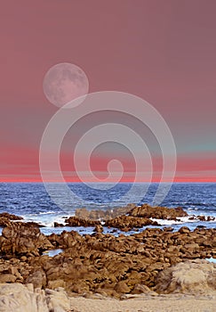 Moon setting Asilomar State Marine Reserve California