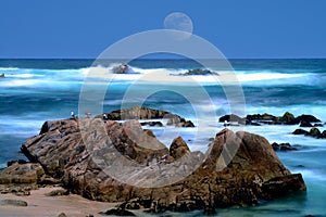 Moon setting Asilomar State Marine Reserve California