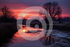 the moon setting just before dawn