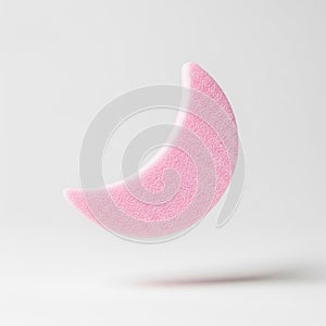 A moon-shaped nail buffing block, floating in mid air horizontally on a solid white background