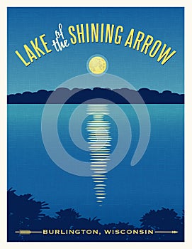 Moon shining reflection on lake travel poster