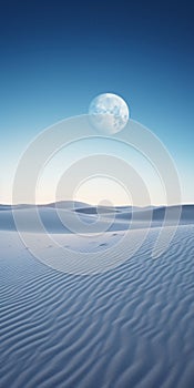 Blue Sunrise Moon Above White Sand Dunes - Photorealistic Kolsch Fine Art photo