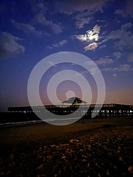 Moon Shinning Bright Over the Pier. Buckroe Beach, VA
