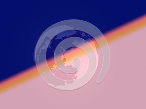 Moon silhouette on colourful diagonal oriented nebula background. Full moon, Earth, environment protection, planets, cosmos.
