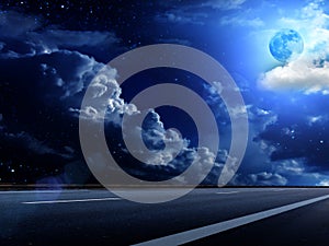 Moon sky clouds road