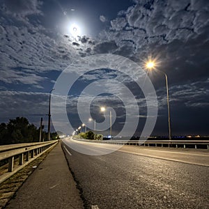 Moon Sky Clouds Road