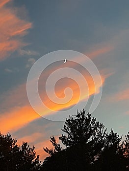 Moon sky colorful sunset clowds